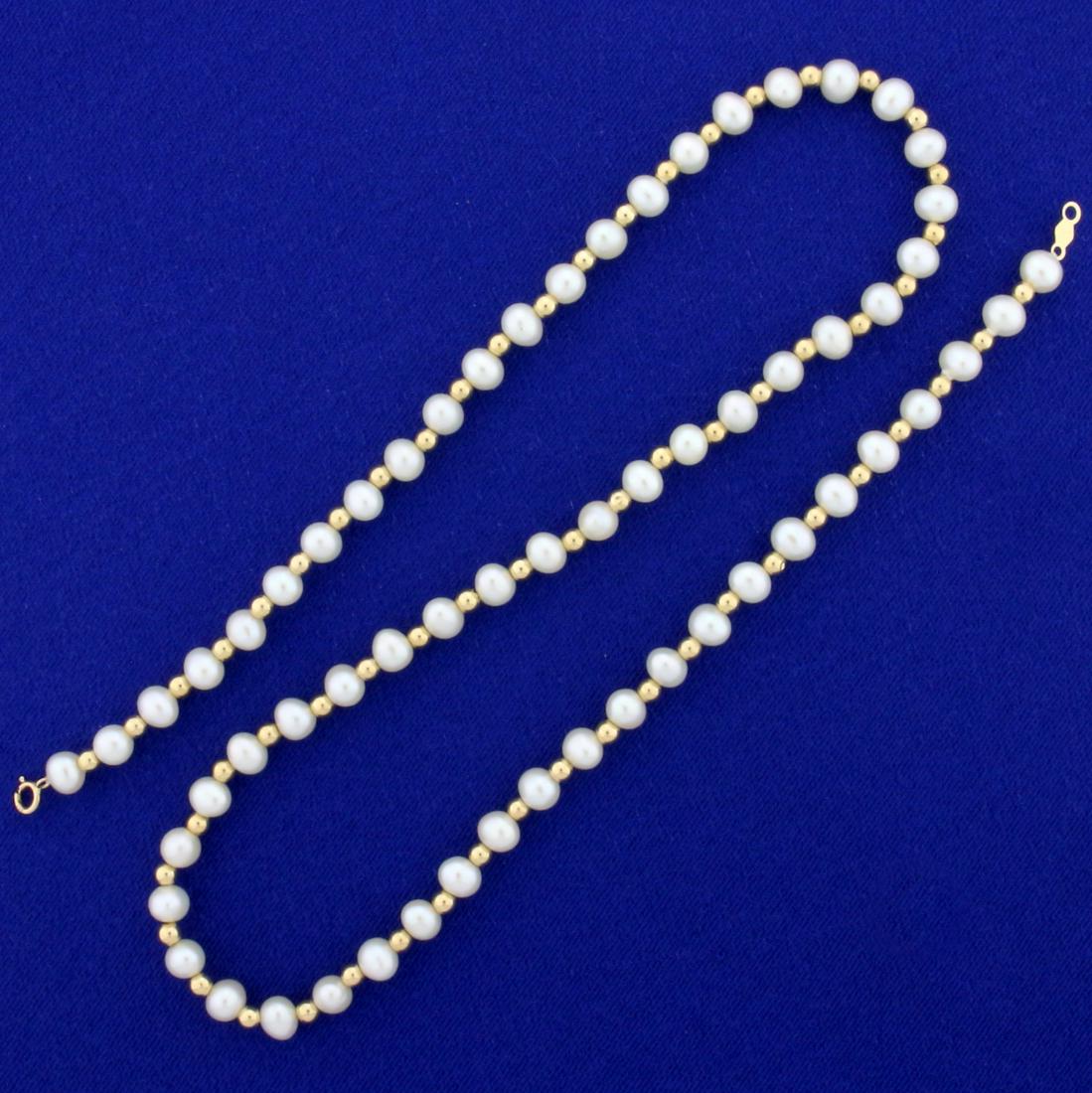 Graduated in size 5-8.5mm Freshwater Cultured Pearl Chain Necklace 18inches in 14k Yellow Gold Graduated in size 5-8.5mm Freshwater Cultured Pearl Chain Necklace 18inches in 14k Yellow Gold
